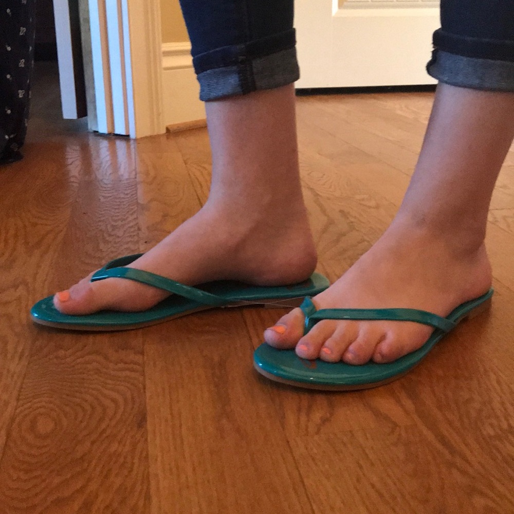 Teal flip flops